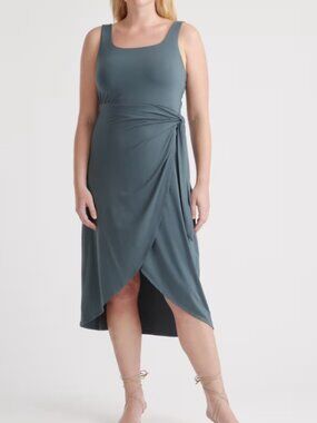 Quince Tencel Jersey Side Tie Midi Dress Dark Olive XS NWT